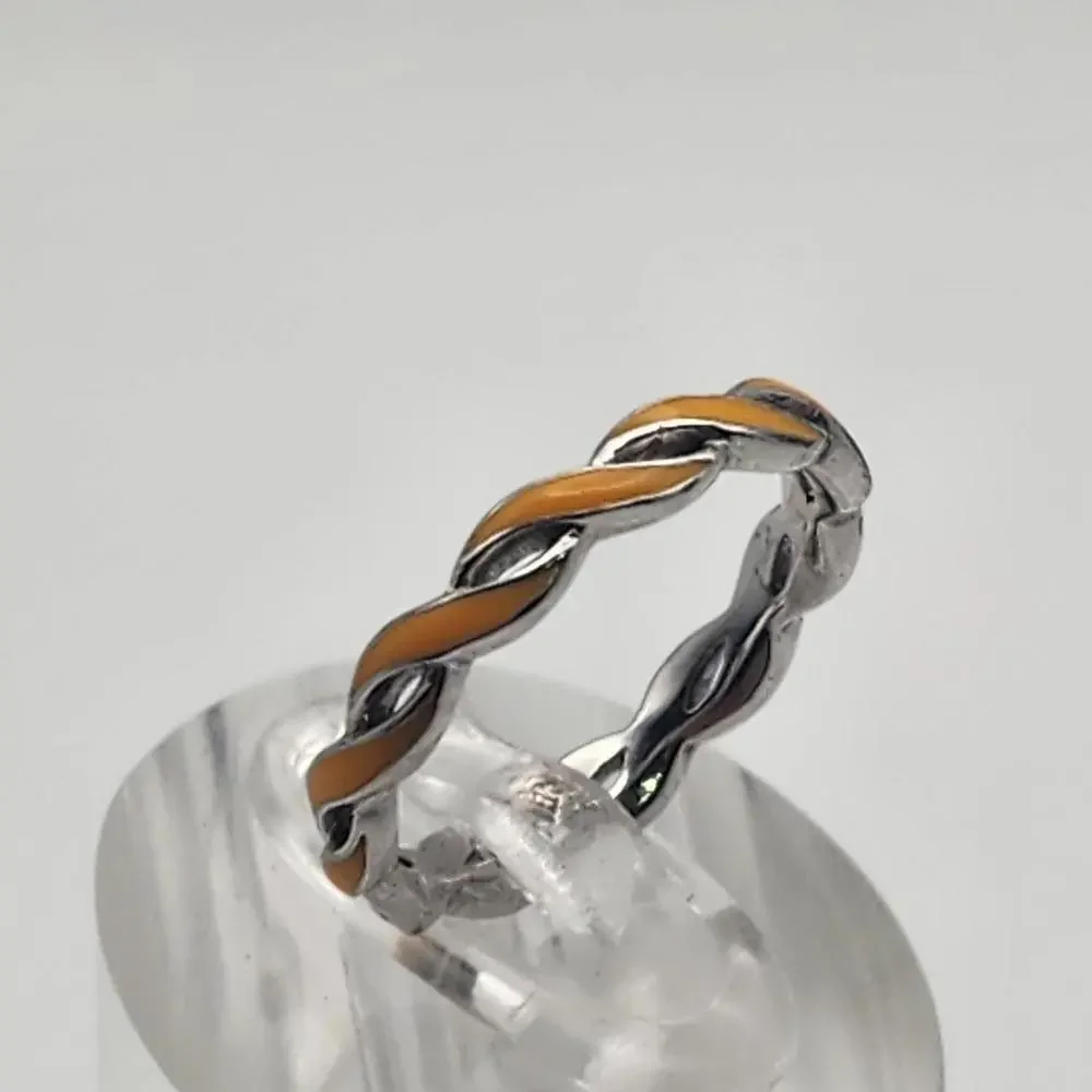 Quality Gold Sterling Silver & Orange Enamel Ring (5)